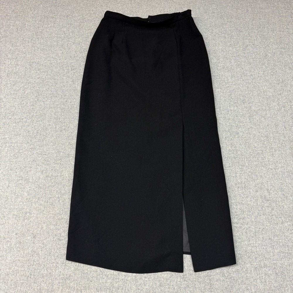 Unbranded Maxi Skirt 12 Black Lined Front Slit Elastic Waist Formal Professional
